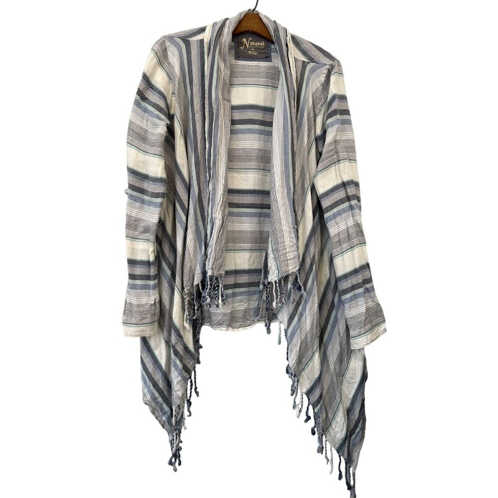Natural Reflections Stripe Open Front Cardigan Size Medium Waterfall Fringe Boho
